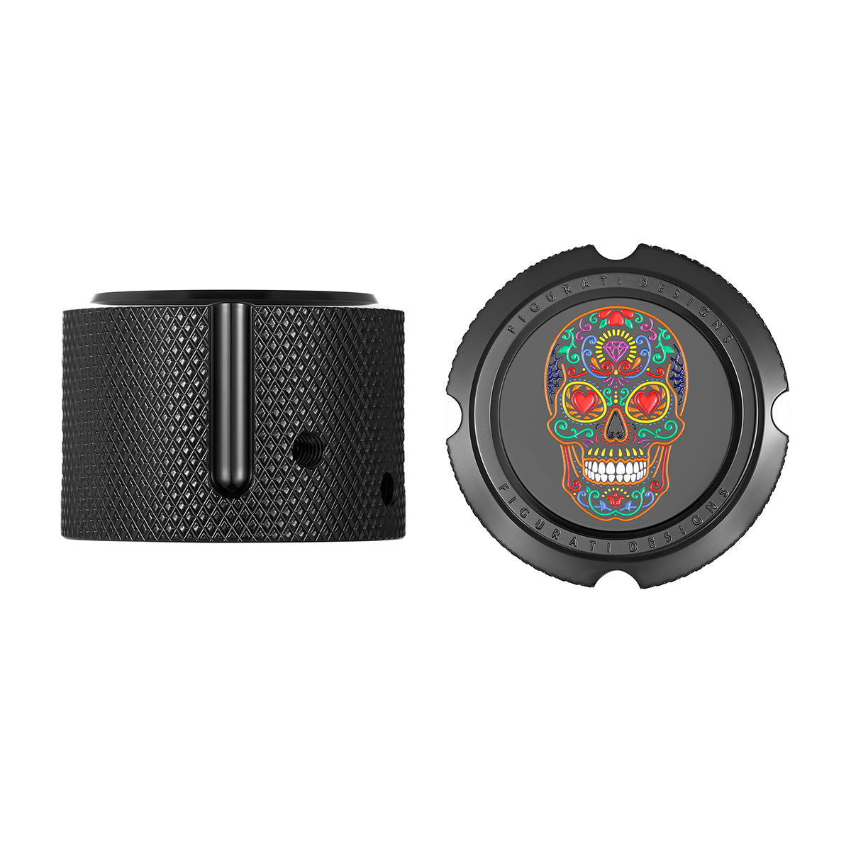 Aksel Covers til forhjul - i Sort Rustfri Stål med Sugar Skull - Harley-Davidson Dyna, Softail & Touring