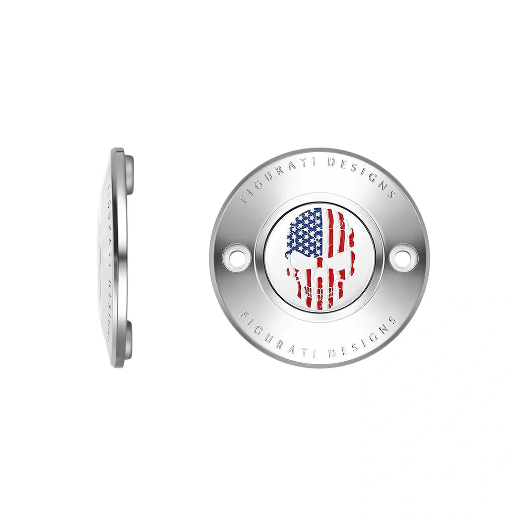 Harley-Davidson Rust, Hvid & Blå Amerikansk Flag Skull M8 Timing Cover