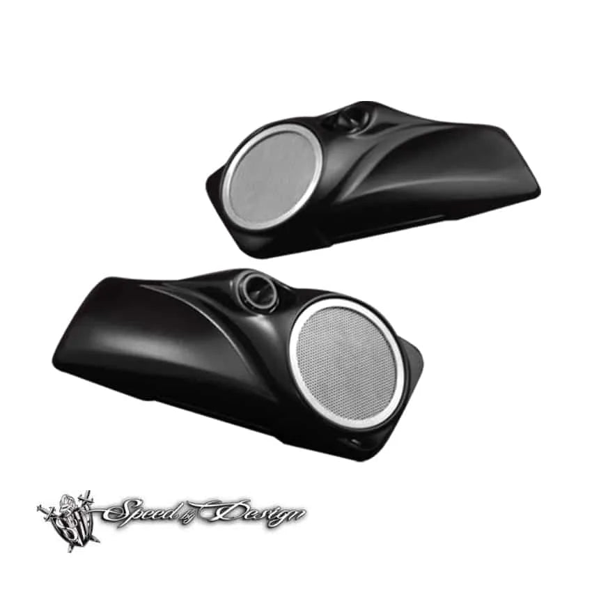Speed By Design Twisted 8 sidetaske låg med 8" højttaler udskæring til Harley-Davidson Street Glide, Road Glide og Electra Glide 2014-2023
