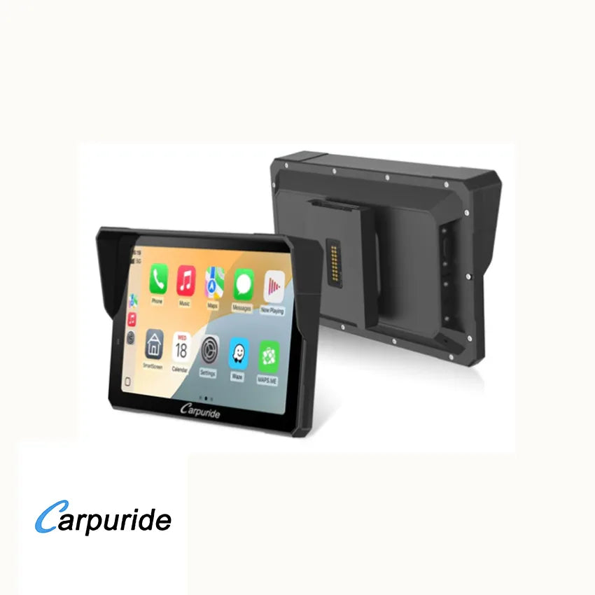 Carpuride – W702BS Trådløs Apple Carplay/Android Auto vandtæt skærm til BMW & Garmin Zumo beslag