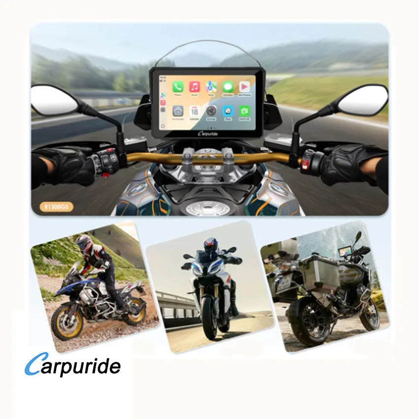 Carpuride – W702BS Trådløs Apple Carplay/Android Auto vandtæt skærm til BMW & Garmin Zumo beslag