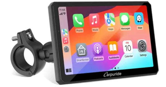 Carpuride – W712D Trådløs Apple Carplay/Android Auto med to kameraer, vandtæt skærm til motorcykel