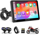 Carpuride – W712D Trådløs Apple Carplay/Android Auto med to kameraer, vandtæt skærm til motorcykel