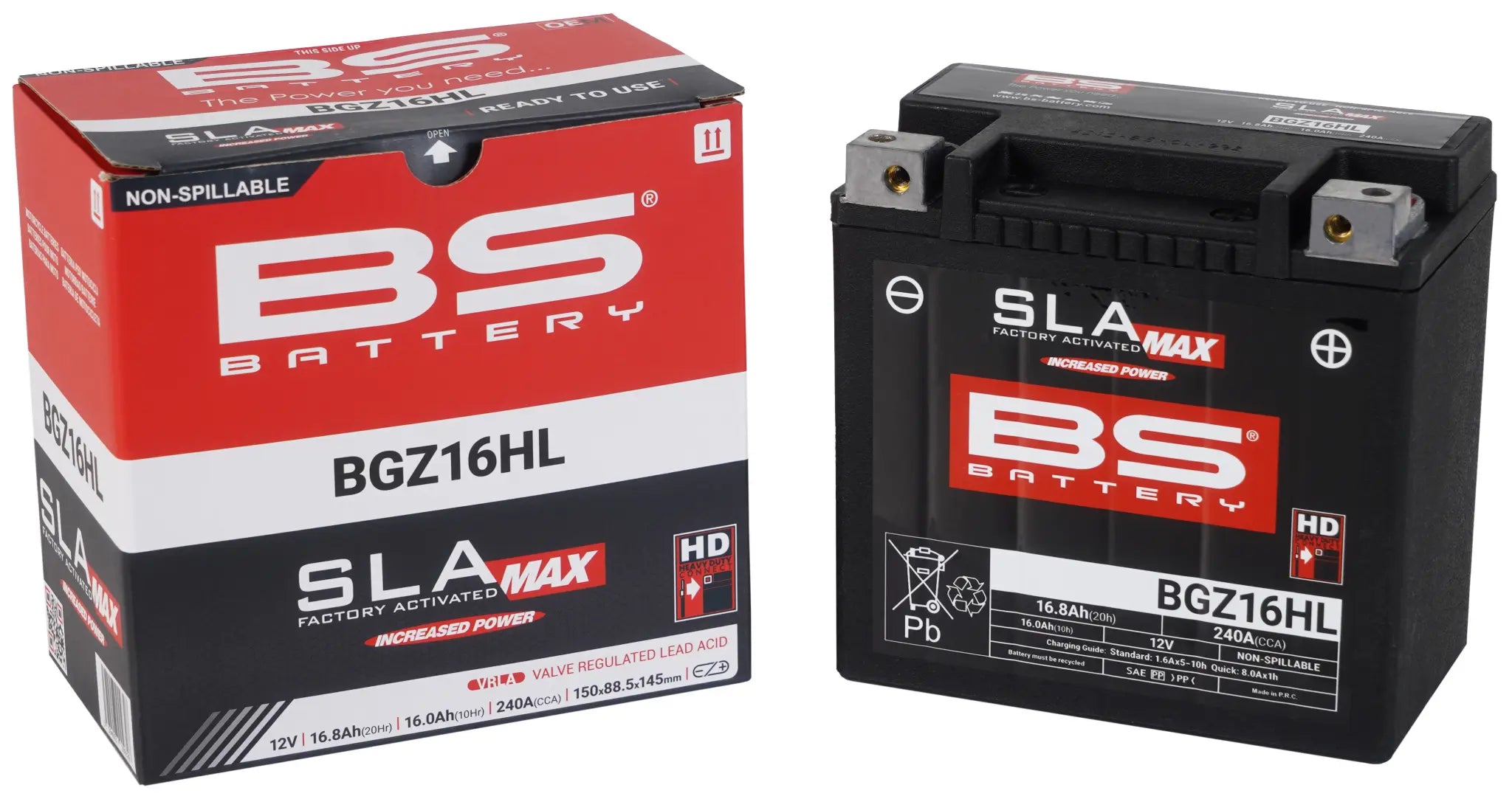 BS SLA Max Max Vedligeholdelsesfrit AGM Batteri 12V 16A Sportster 04-22 BGZ16HL